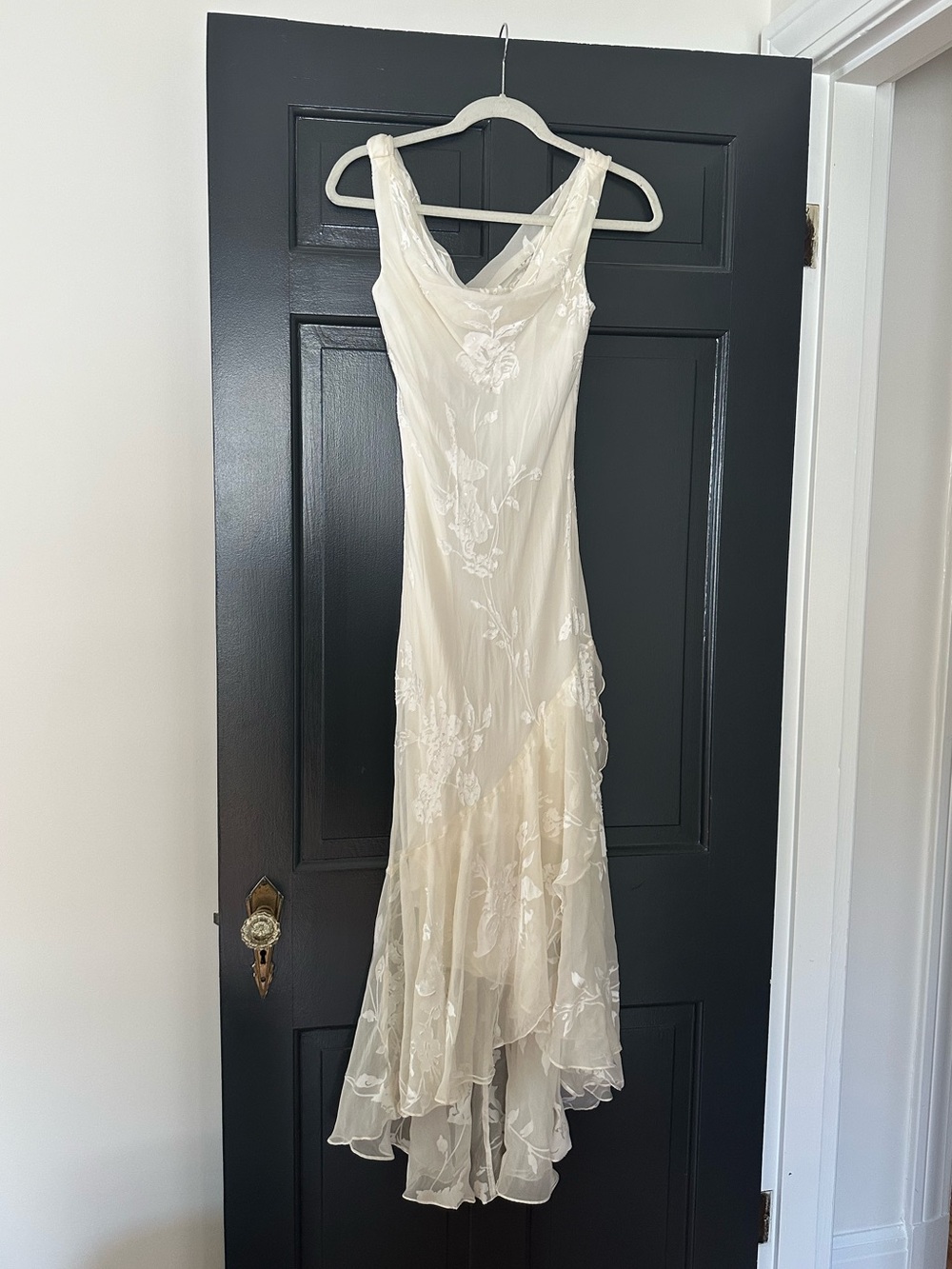 Vintage Beaded Draped Cream Silk Blend Dress • Alex Evenings size 6
